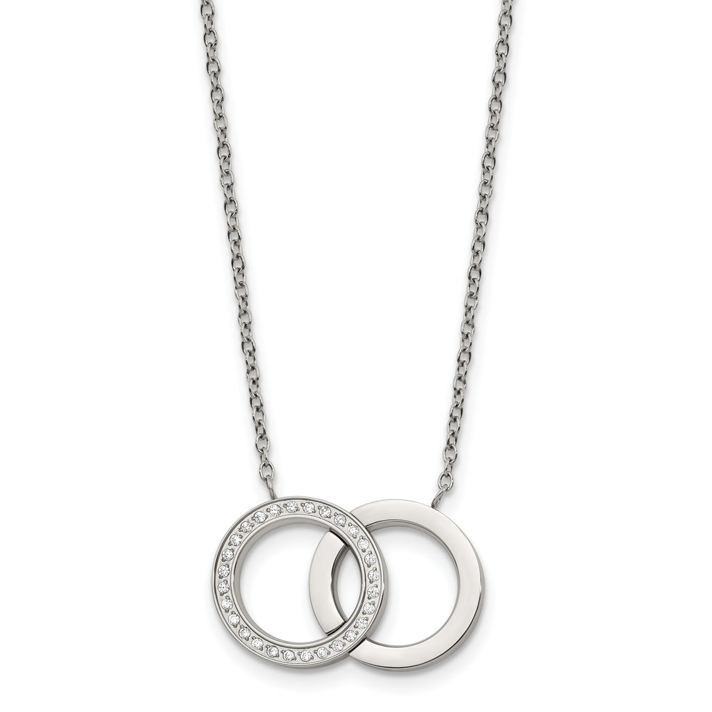 Polished Cubic Zirconia Stainless Steel Necklace 18in