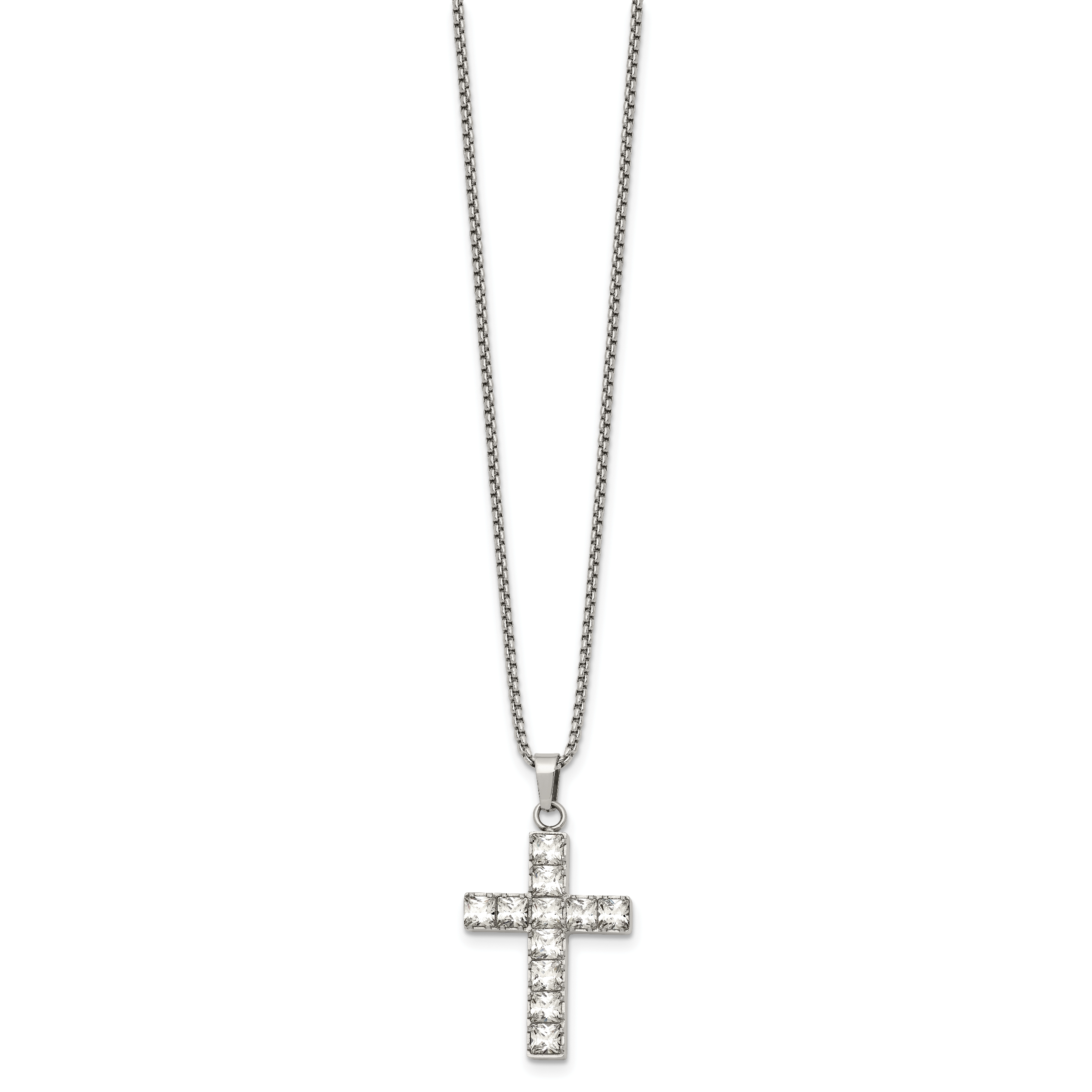 Polished Cubic Zirconia Cross Stainless Steel Necklace 18in Secondary image