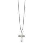 Polished Cubic Zirconia Cross Stainless Steel Necklace 18in