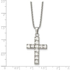 Polished Cubic Zirconia Cross Stainless Steel Necklace 18in