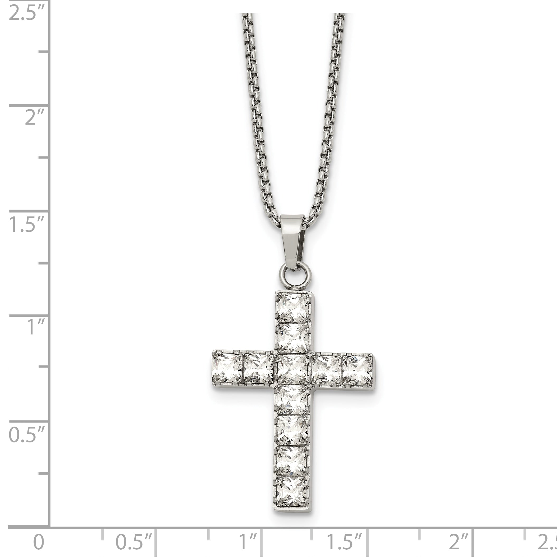 Polished Cubic Zirconia Cross Stainless Steel Necklace 18in