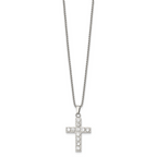 Polished Cubic Zirconia Cross Stainless Steel Necklace 18in