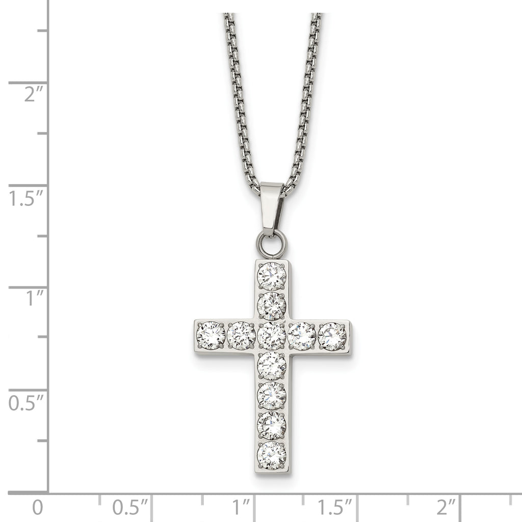 Polished Cubic Zirconia Cross Stainless Steel Necklace 18in