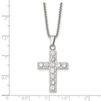 Polished Cubic Zirconia Cross Stainless Steel Necklace 18in