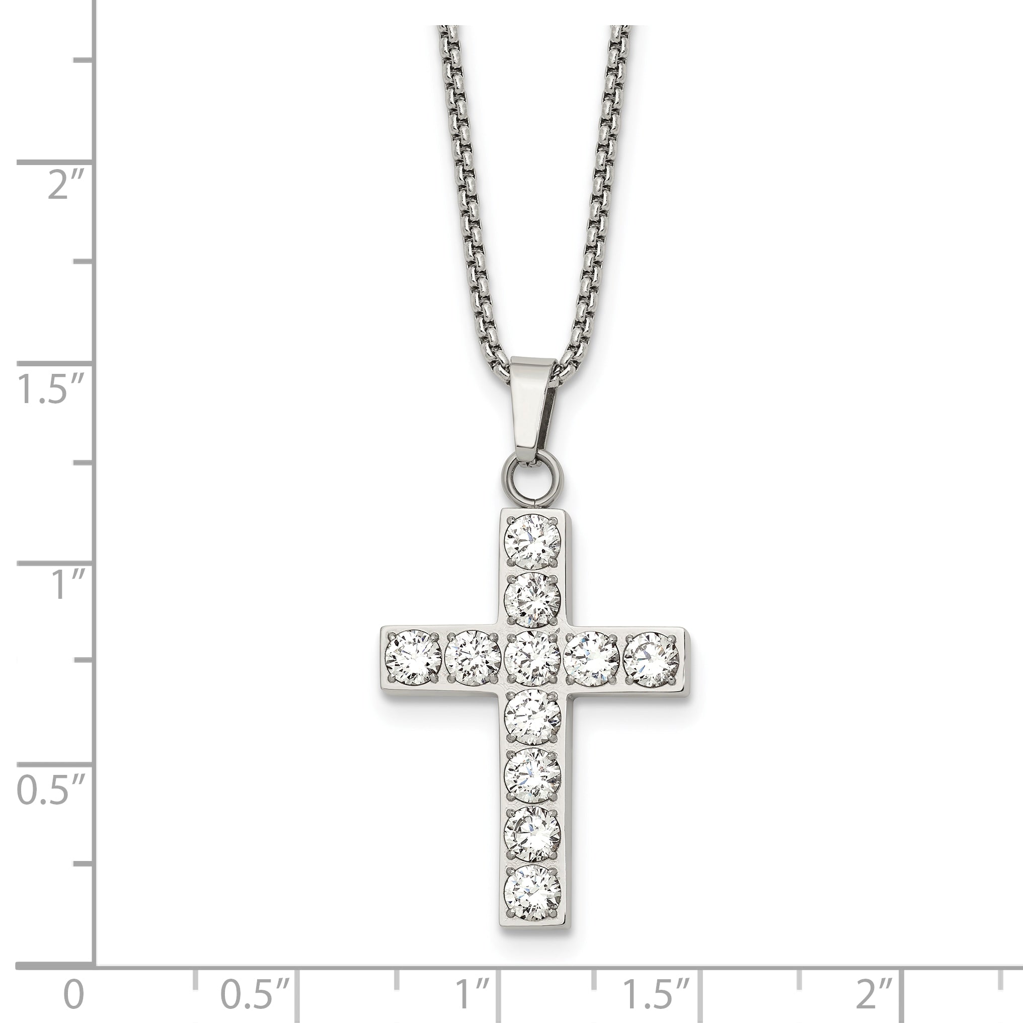 Polished Cubic Zirconia Cross Stainless Steel Necklace 18in