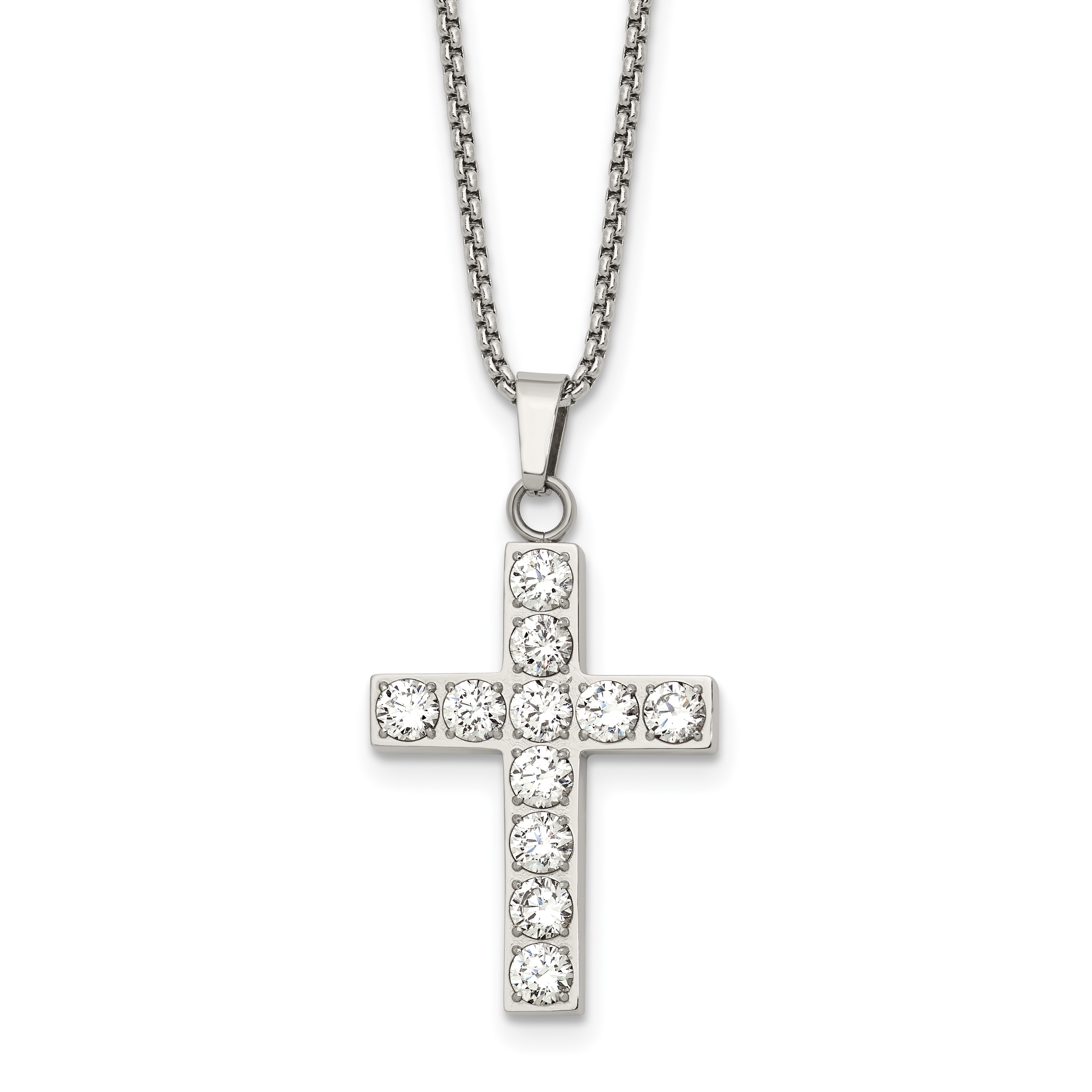 Polished Cubic Zirconia Cross Stainless Steel Necklace 18in Main image