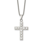 Polished Cubic Zirconia Cross Stainless Steel Necklace 18in