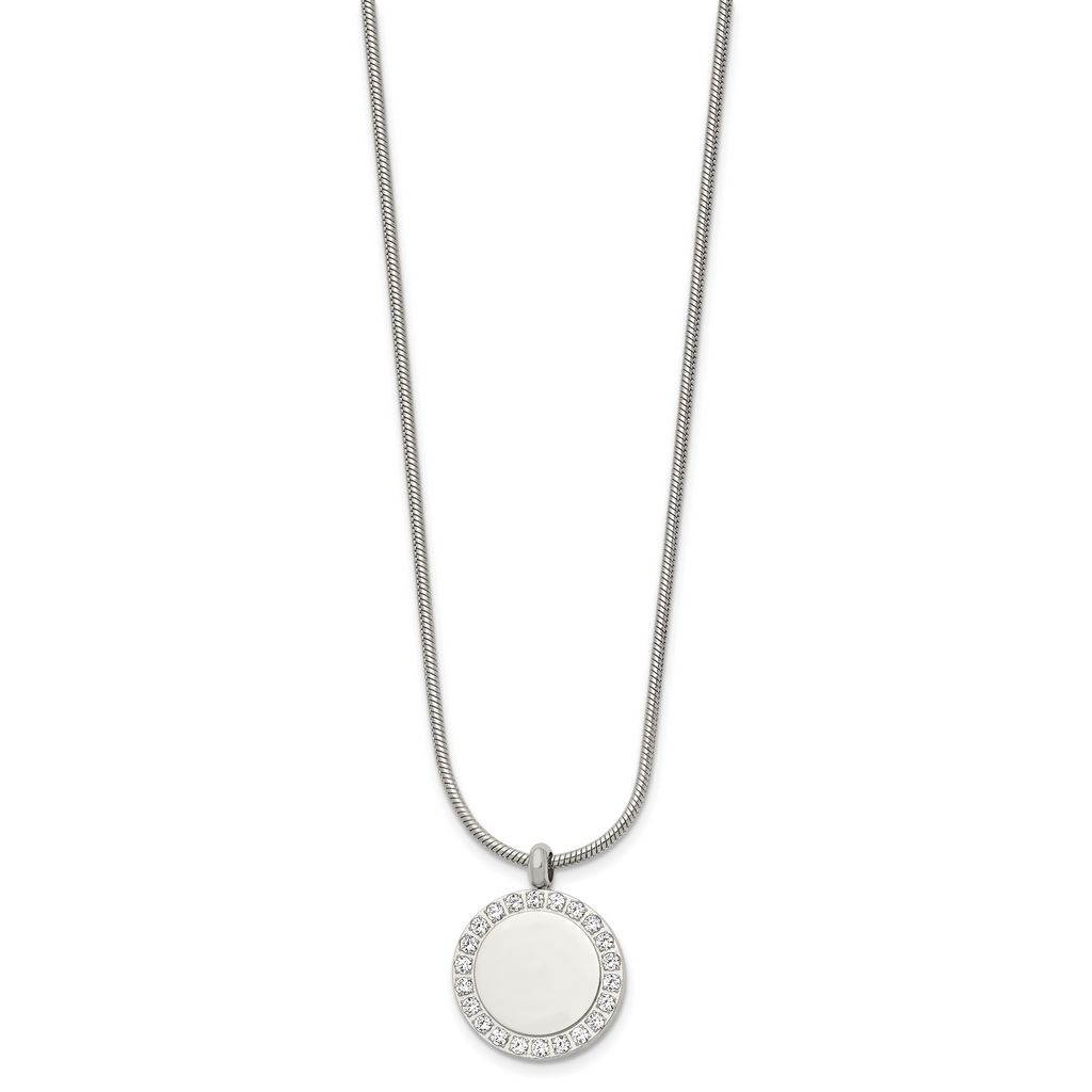 Polished Cubic Zirconia Stainless Steel Necklace 18in