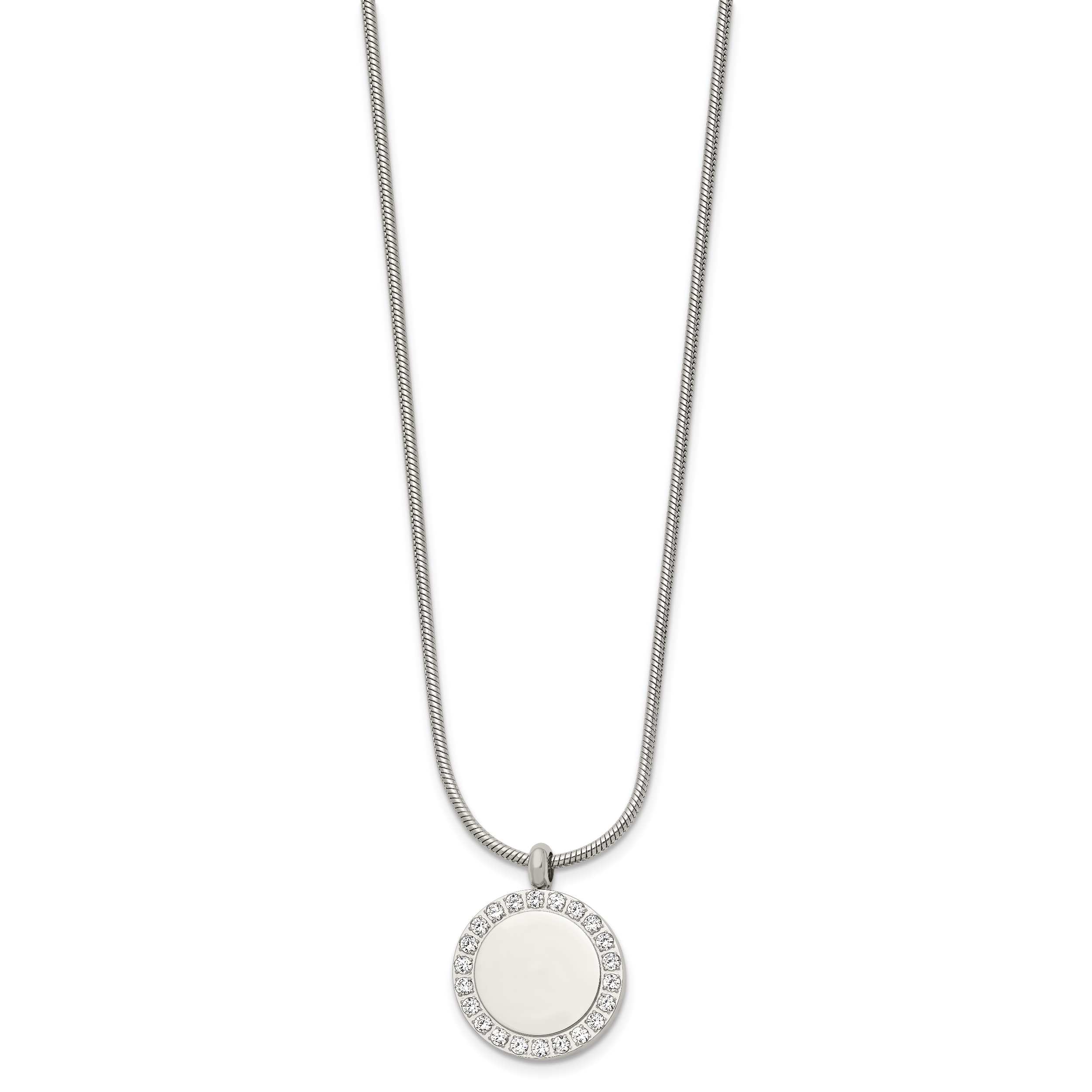 Polished Cubic Zirconia Stainless Steel Necklace 18in