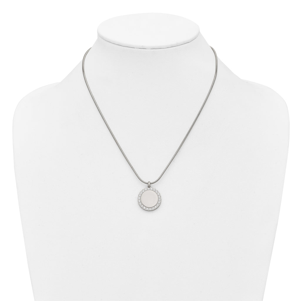 Polished Cubic Zirconia Stainless Steel Necklace 18in
