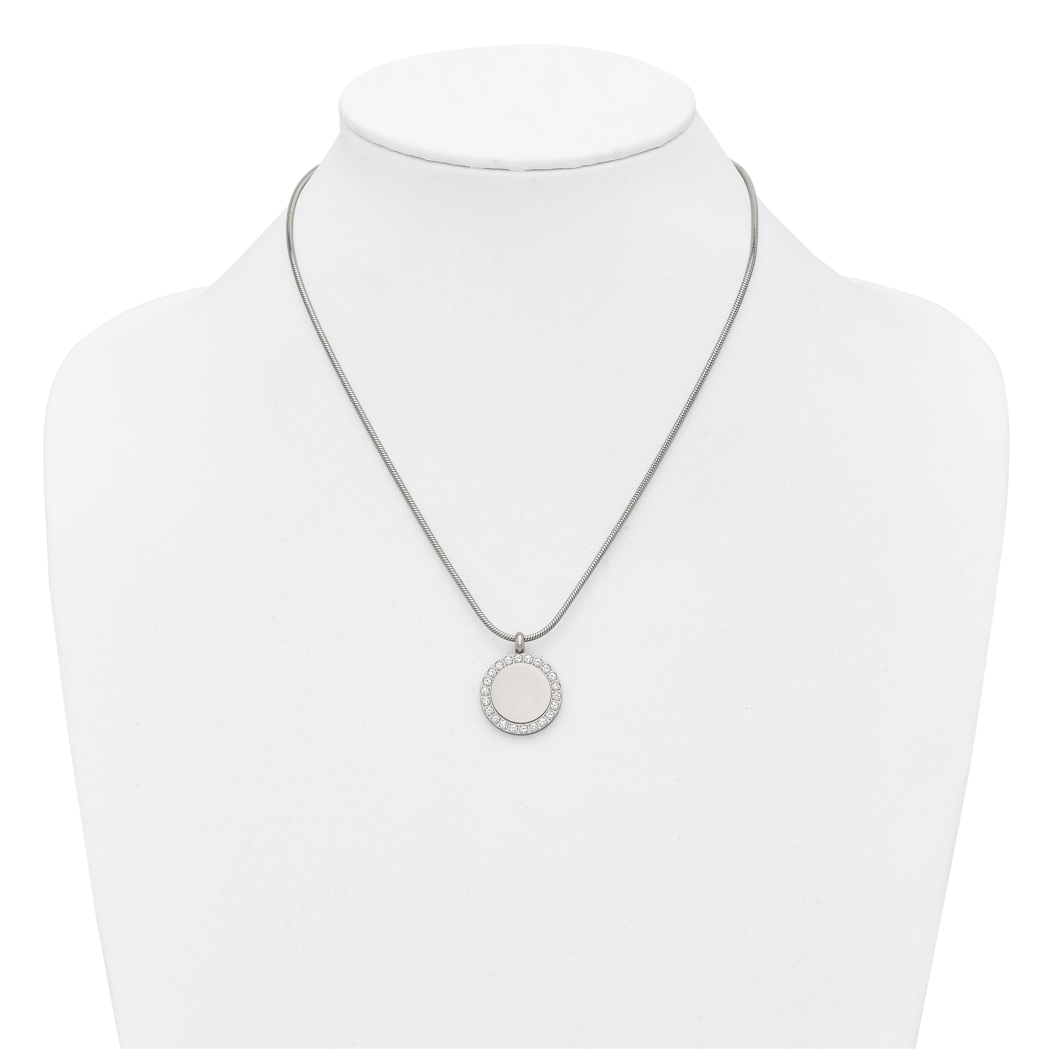 Polished Cubic Zirconia Stainless Steel Necklace 18in