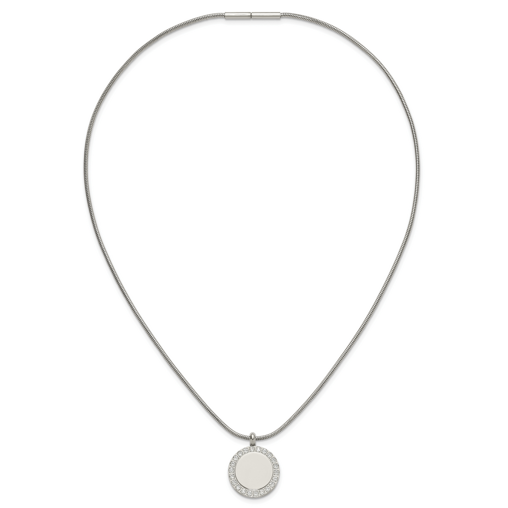 Polished Cubic Zirconia Stainless Steel Necklace 18in