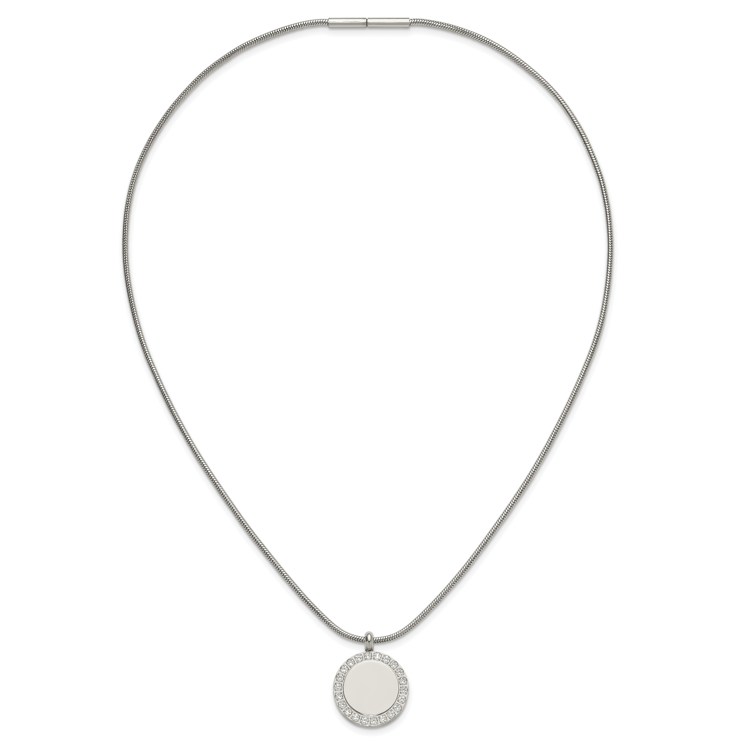 Polished Cubic Zirconia Stainless Steel Necklace 18in