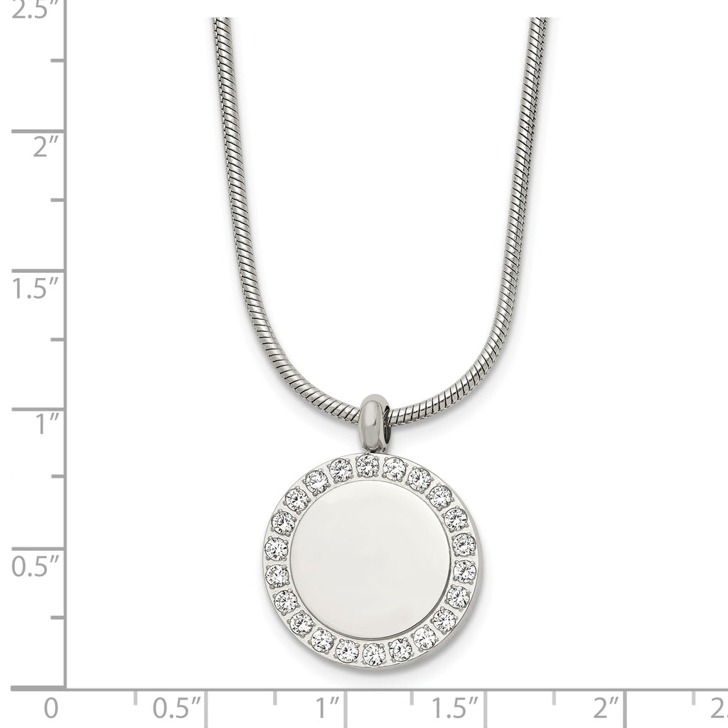 Polished Cubic Zirconia Stainless Steel Necklace 18in