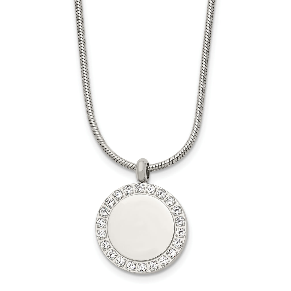 Polished Cubic Zirconia Stainless Steel Necklace 18in