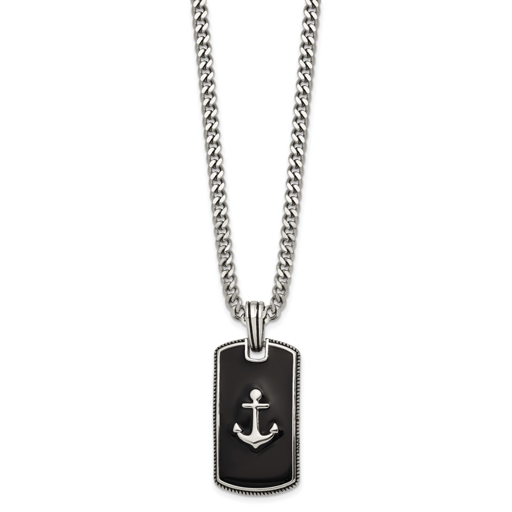Polished Anchor Black Enamel Stainless Steel Necklace