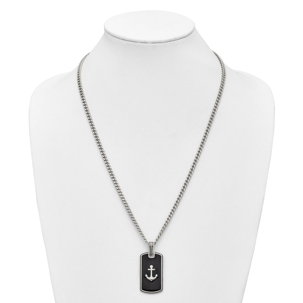 Polished Anchor Black Enamel Stainless Steel Necklace