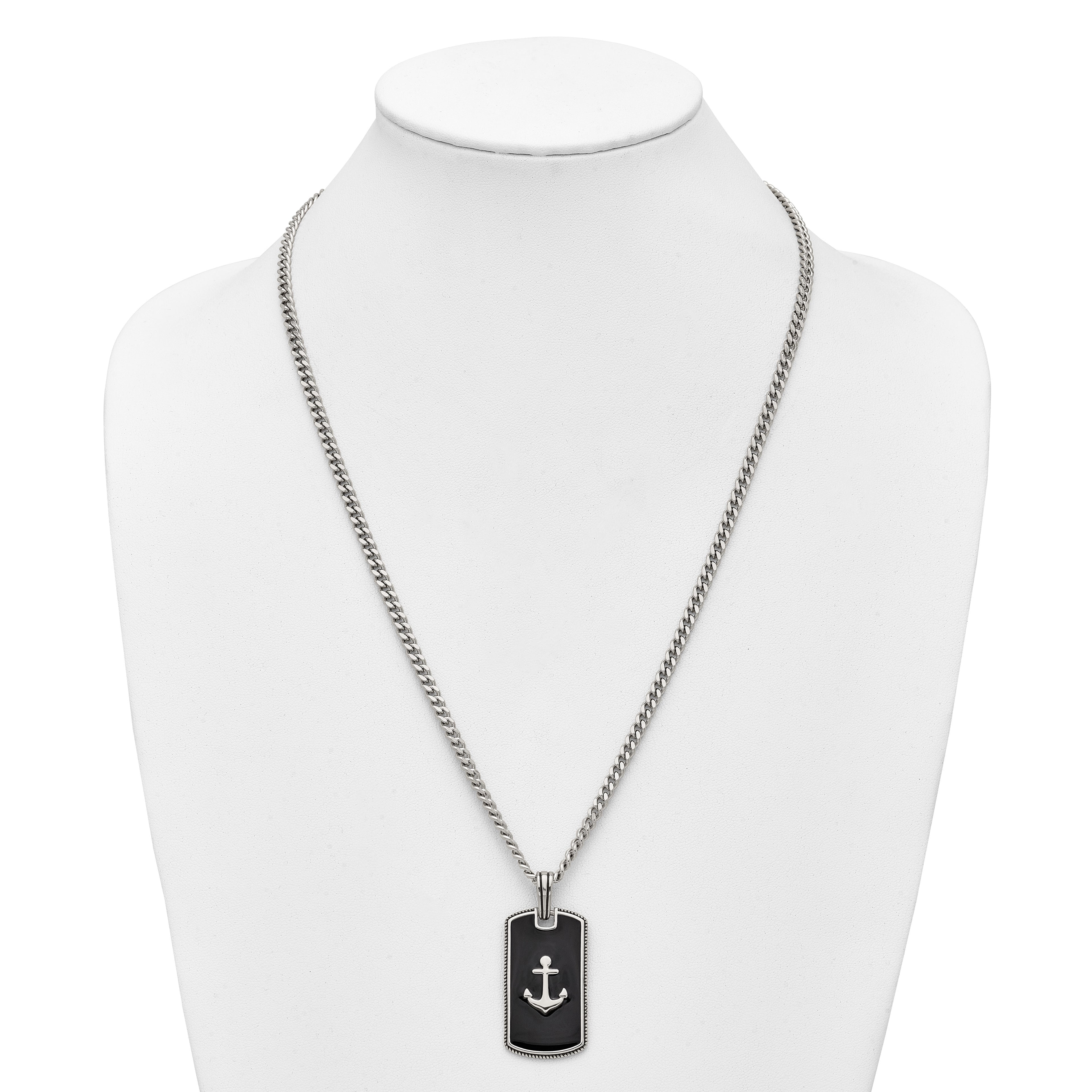 Polished Anchor Black Enamel Stainless Steel Necklace