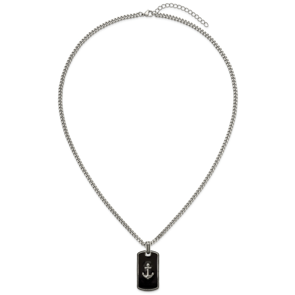Polished Anchor Black Enamel Stainless Steel Necklace