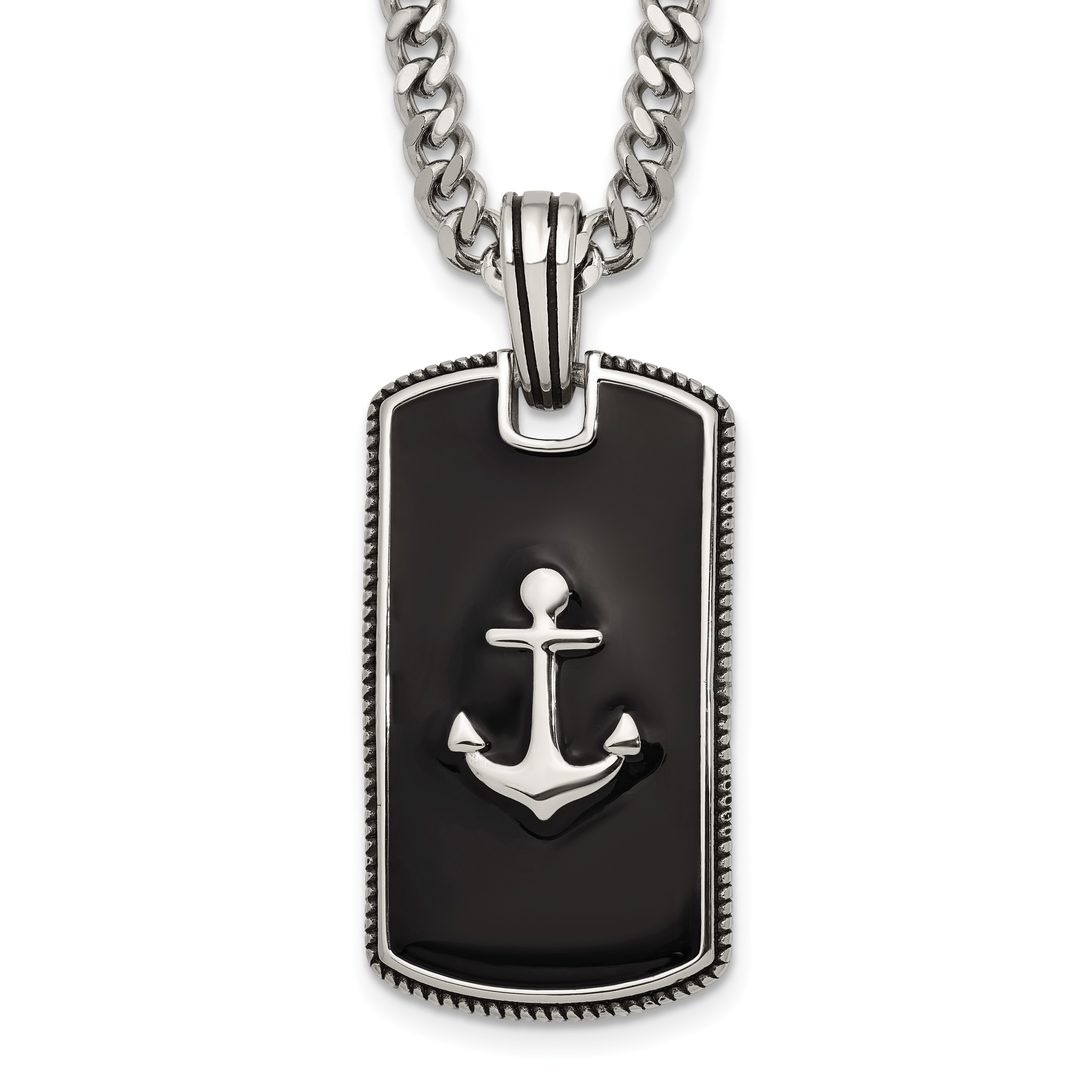 Polished Anchor Black Enamel Stainless Steel Necklace Main image
