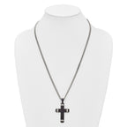 Black Ion-Plated Hammered Cubic Zirconia Cross Stainless Steel Necklace