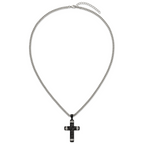 Black Ion-Plated Hammered Cubic Zirconia Cross Stainless Steel Necklace