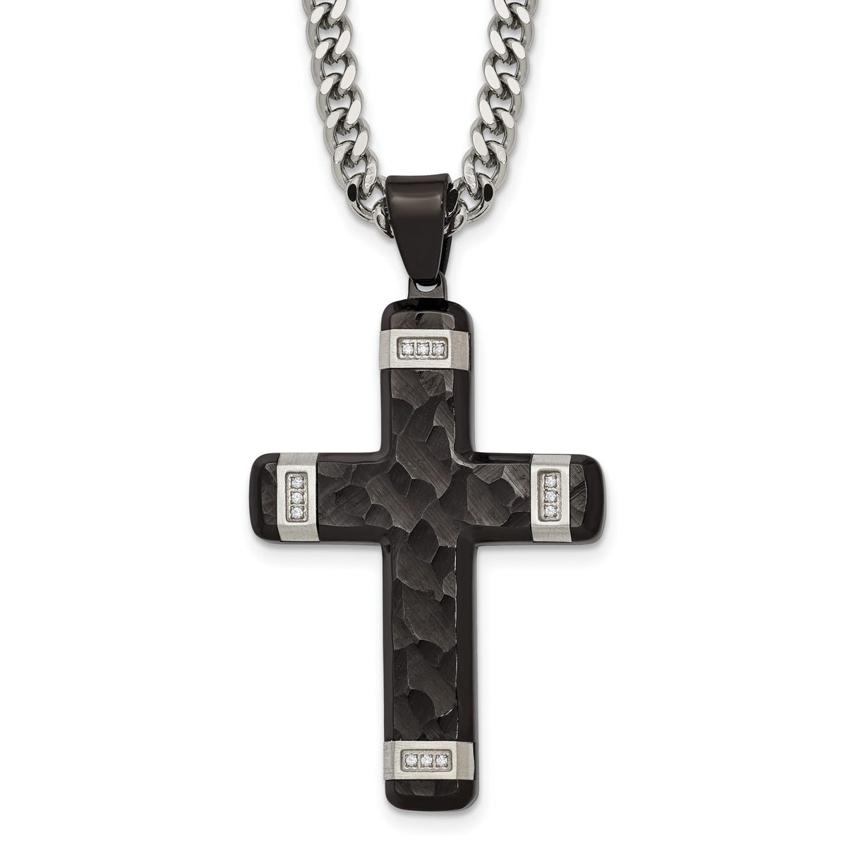 Chisel IP Cubic Zirconia Cross Curb Necklace in Stainless Steel with Extender, 24 Inch - Sophia Jewelers Main image