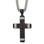 Black Ion-Plated Hammered Cubic Zirconia Cross Stainless Steel Necklace