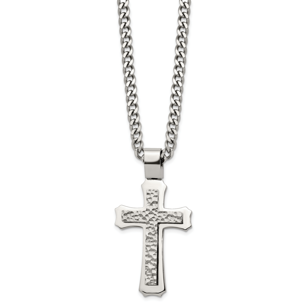 Hammered Cross Stainless Steel Necklace