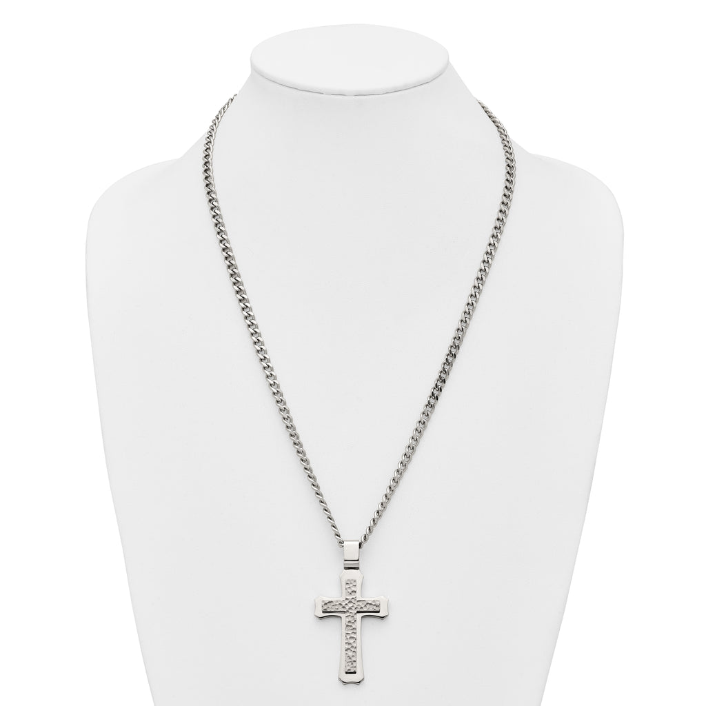 Hammered Cross Stainless Steel Necklace