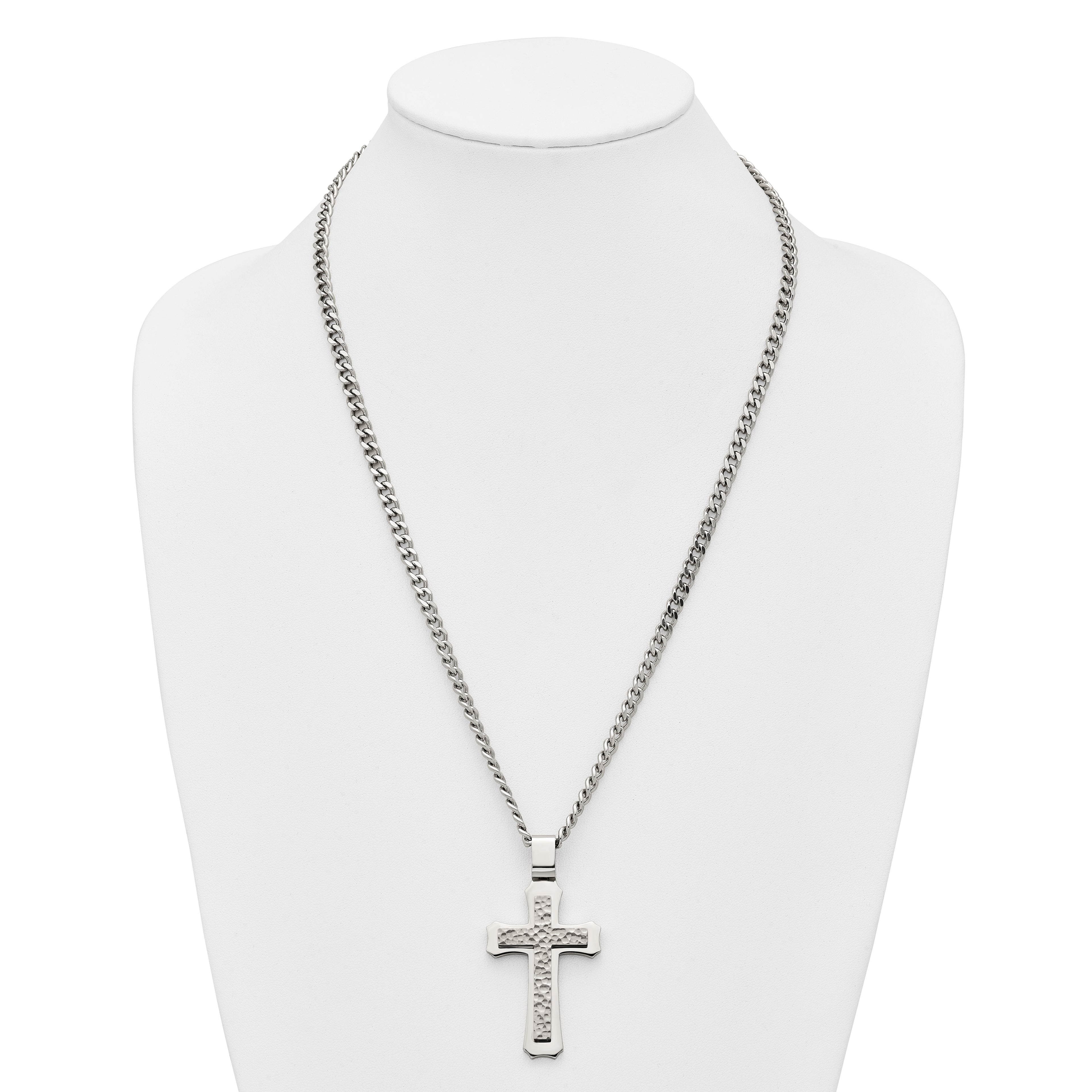 Hammered Cross Stainless Steel Necklace