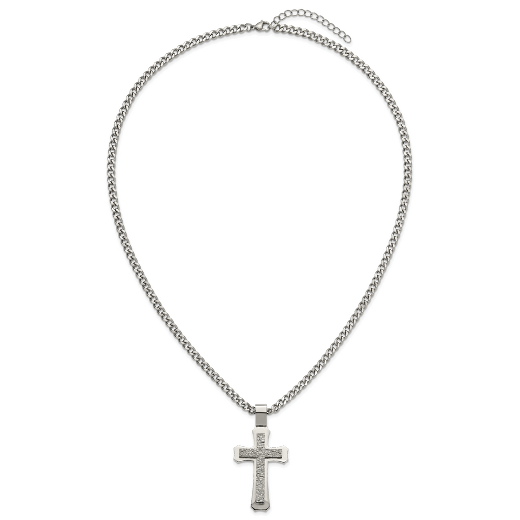 Hammered Cross Stainless Steel Necklace