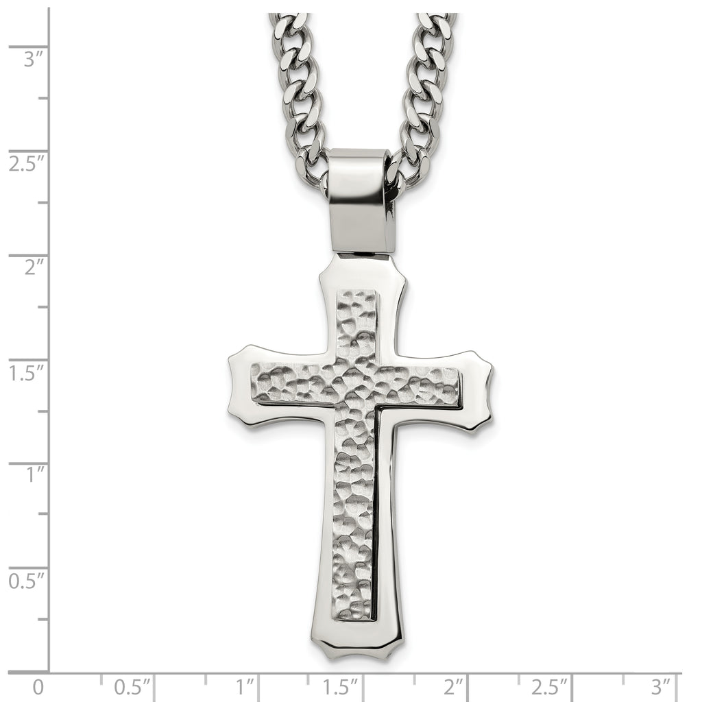 Hammered Cross Stainless Steel Necklace