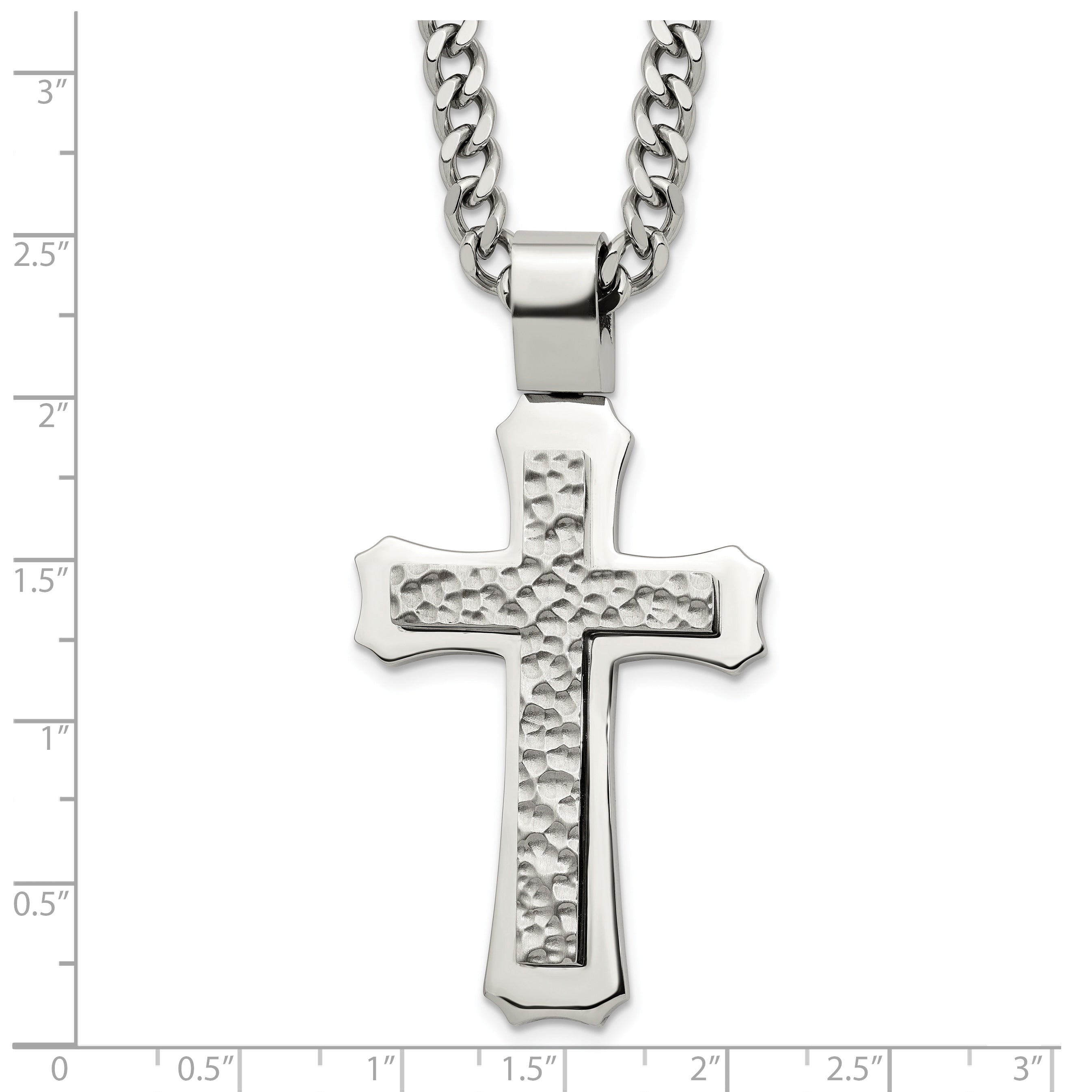 Hammered Cross Stainless Steel Necklace