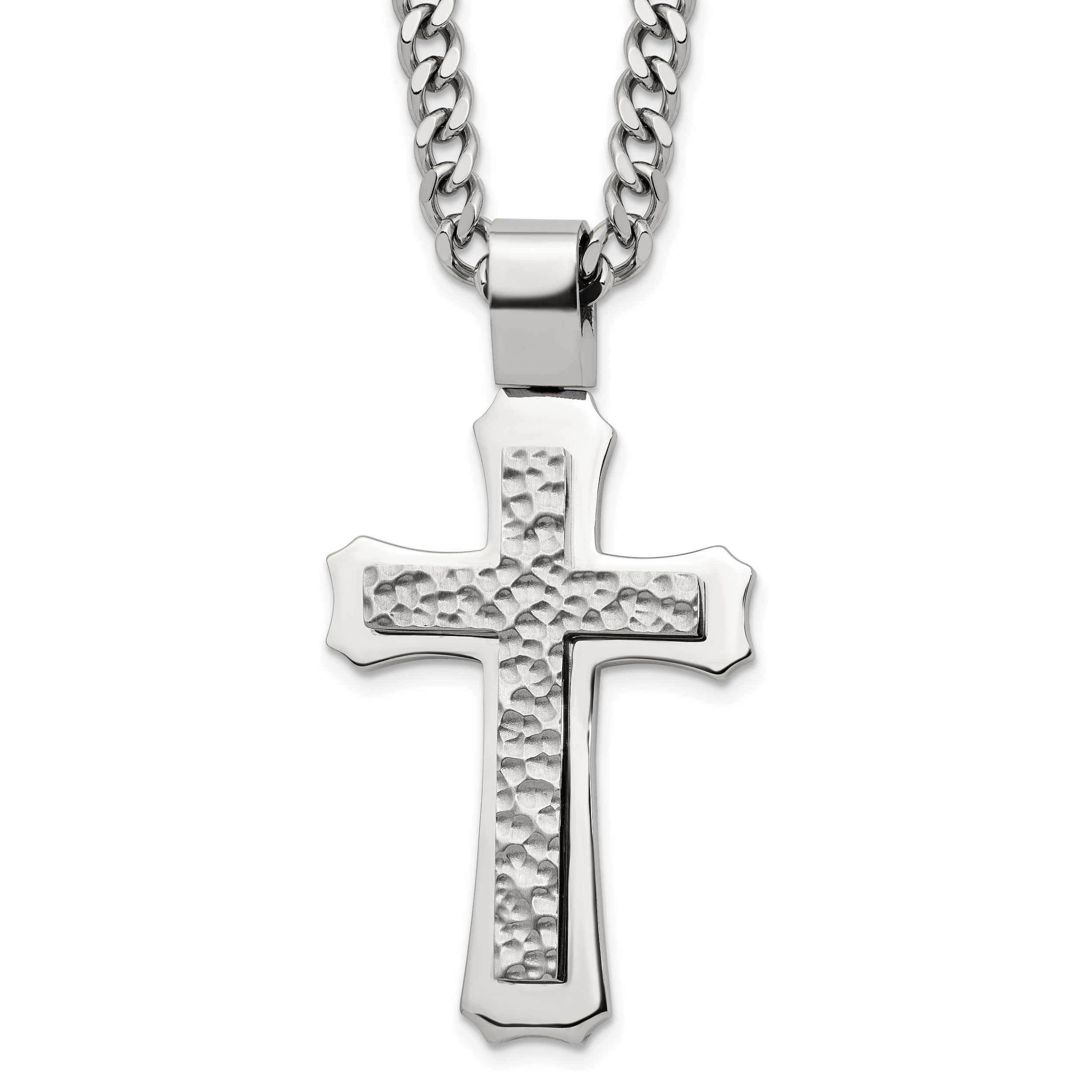Hammered Cross Stainless Steel Necklace Main image