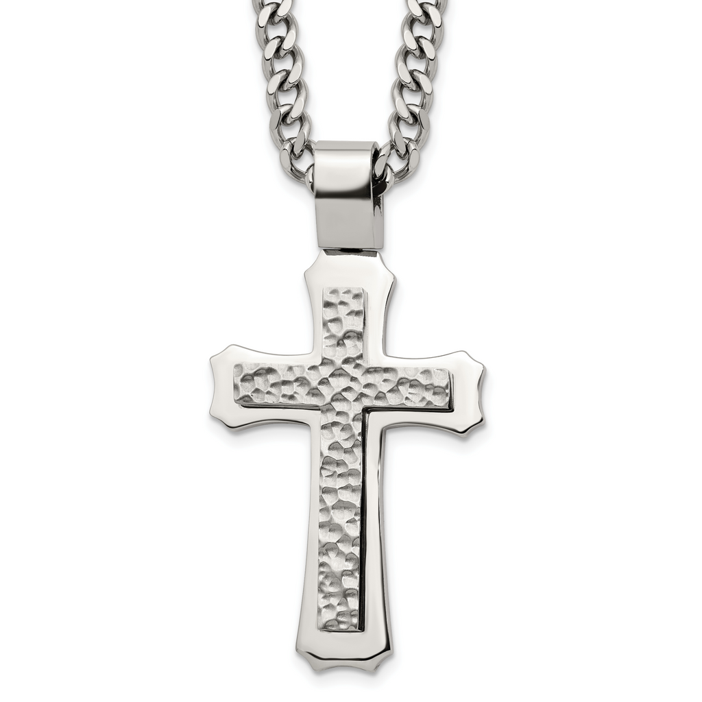 Hammered Cross Stainless Steel Necklace