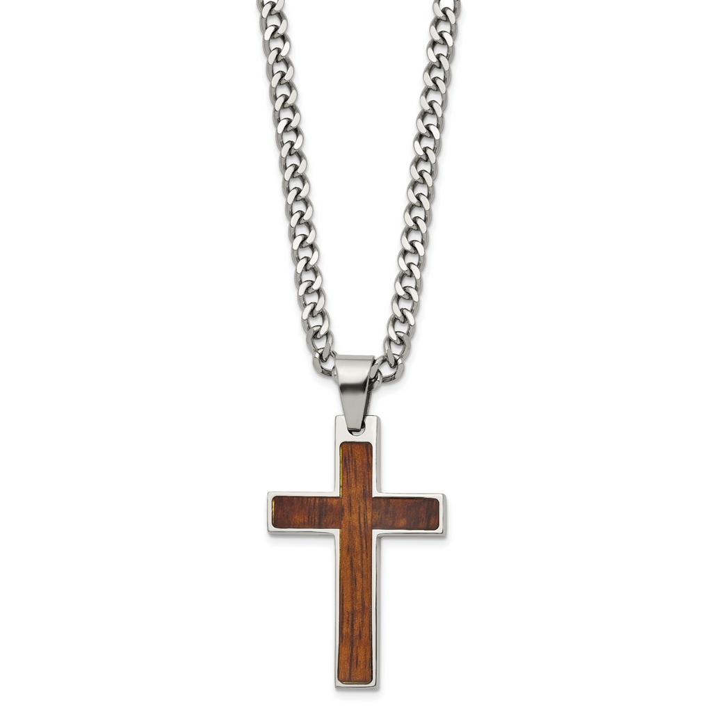 Polished Cross Stainless Steel Necklace 24in