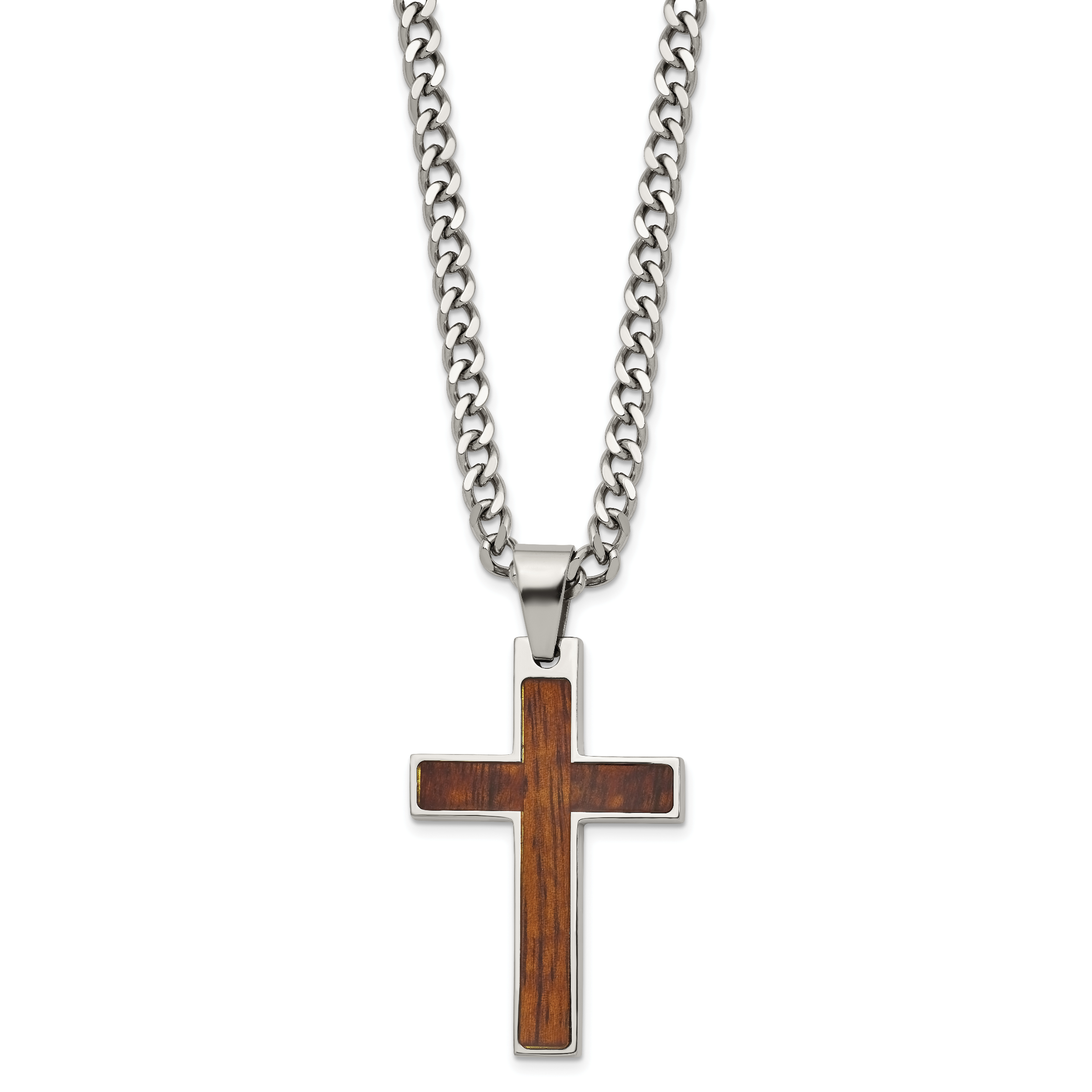 Polished Cross Stainless Steel Necklace 24in
