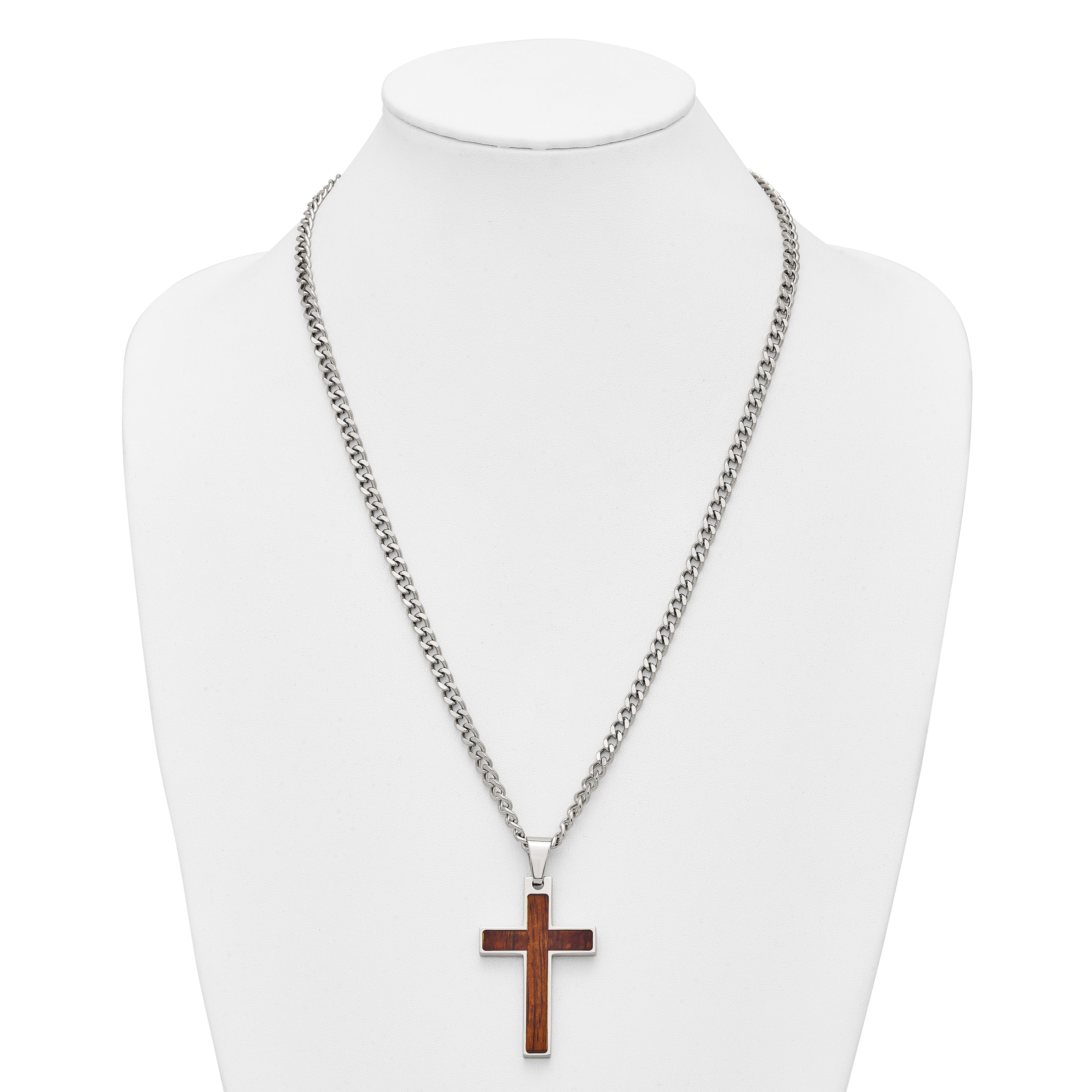 Polished Cross Stainless Steel Necklace 24in
