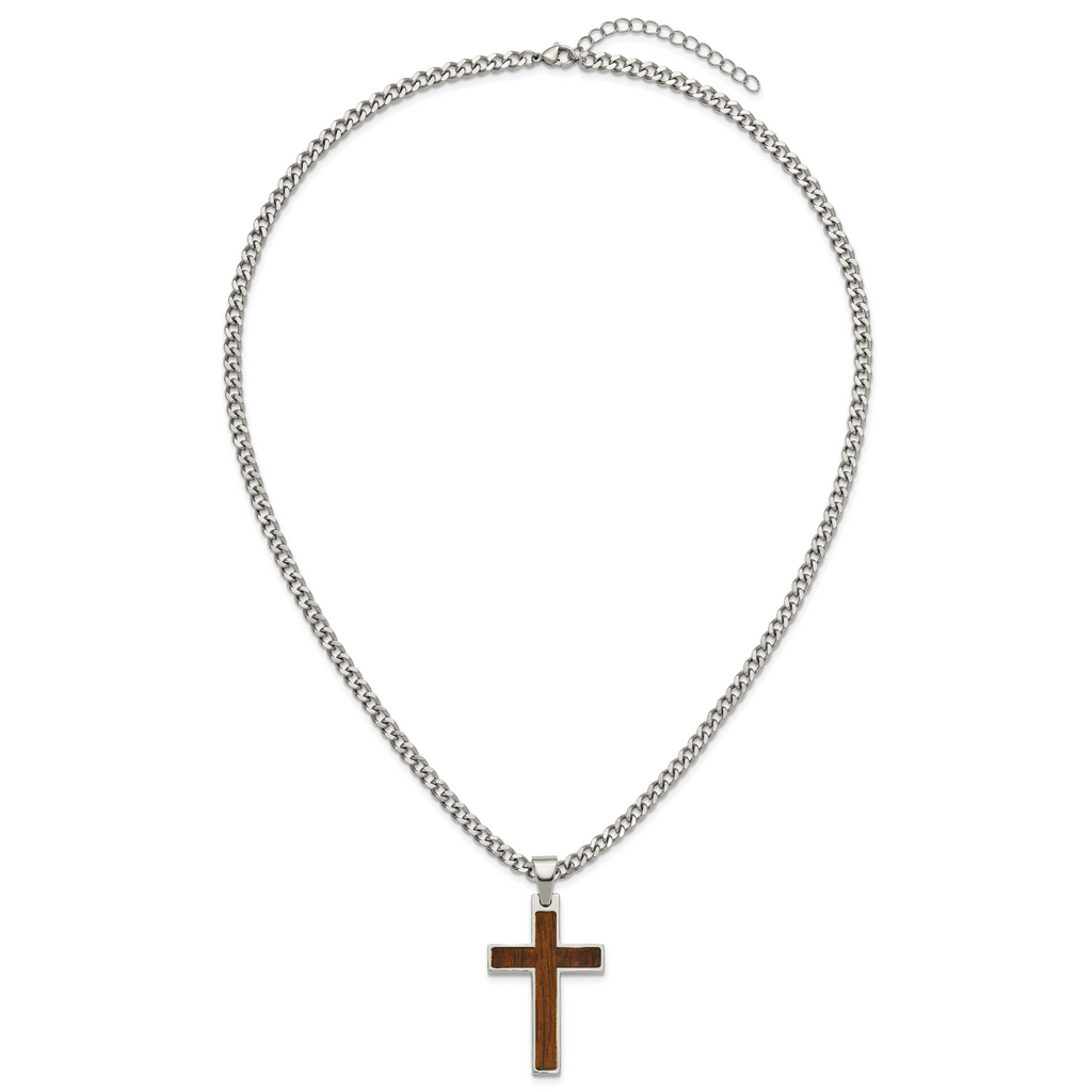 Polished Cross Stainless Steel Necklace 24in