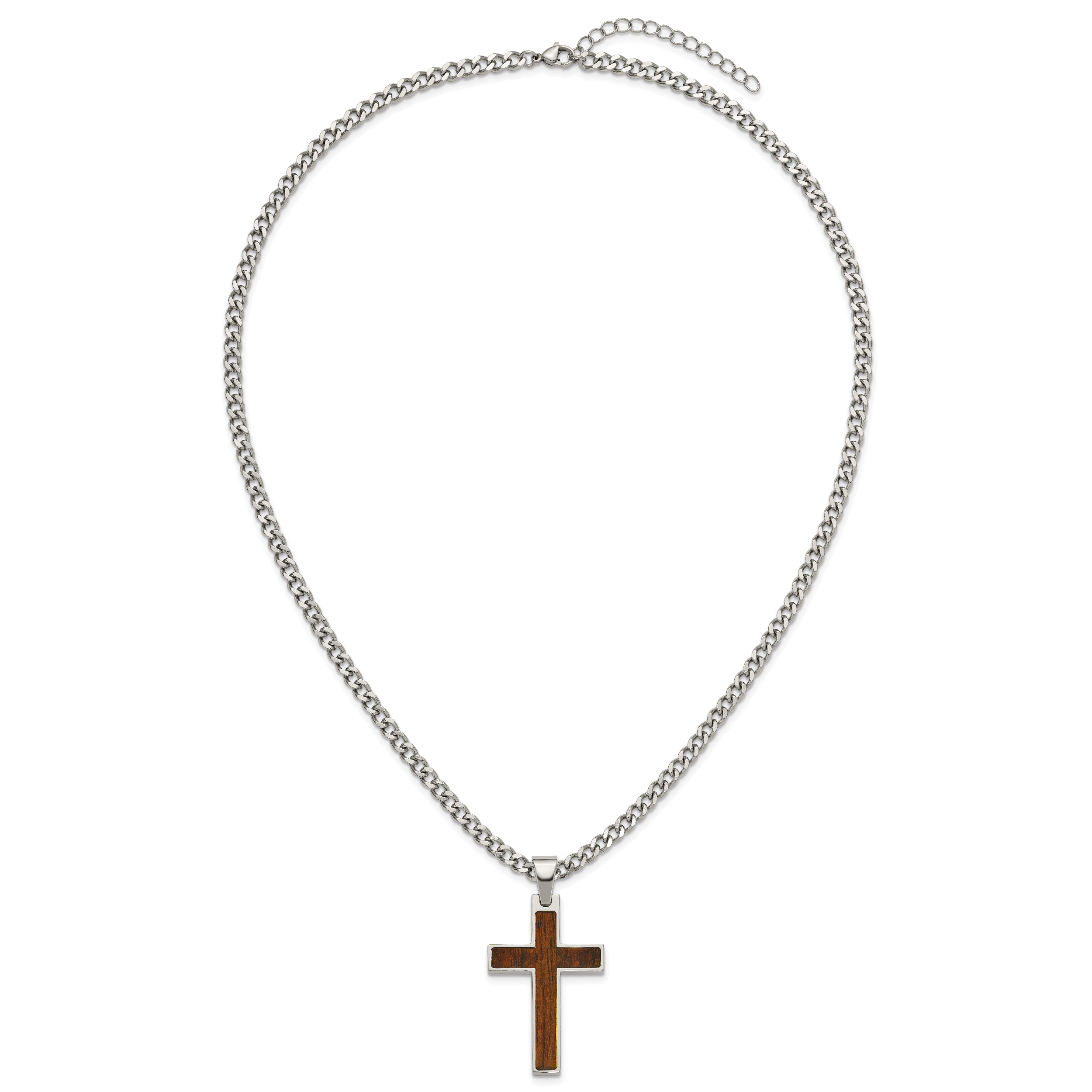 Polished Cross Stainless Steel Necklace 24in