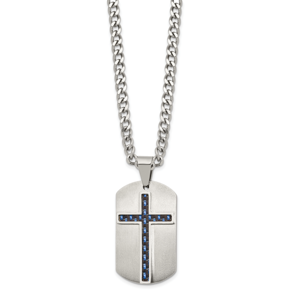 Brushed and Polished Cross Stainless Steel Necklace