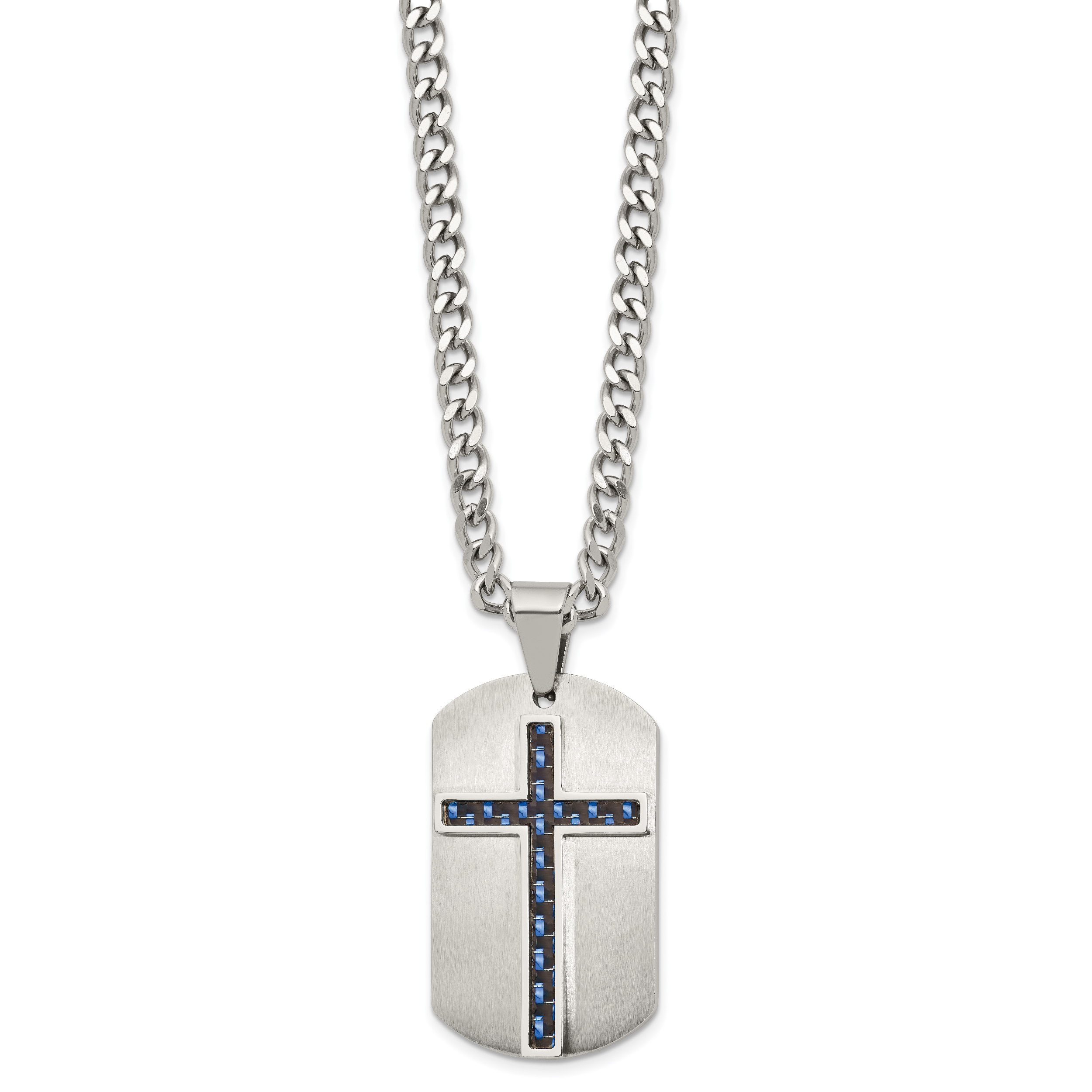 Brushed and Polished Cross Stainless Steel Necklace