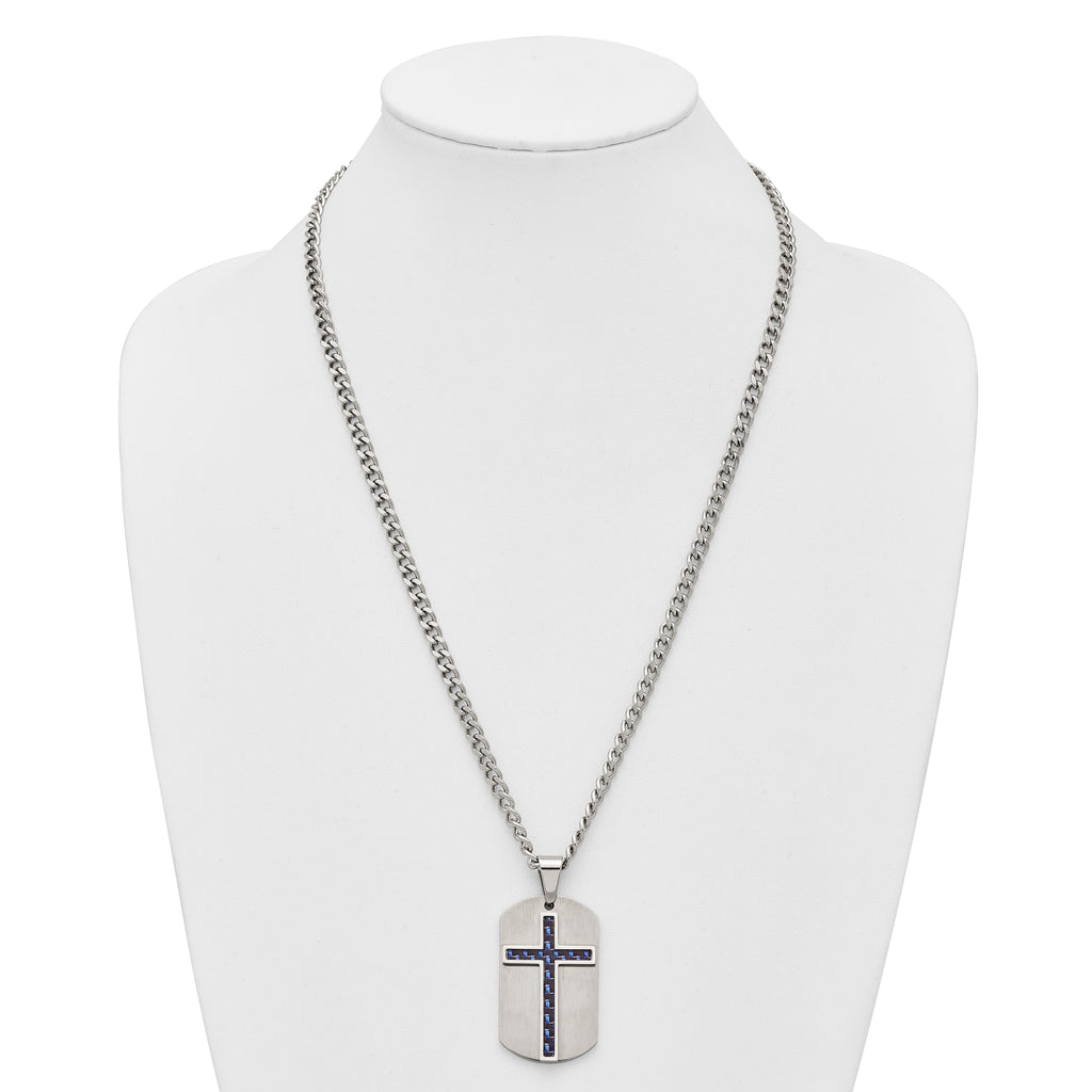 Brushed and Polished Cross Stainless Steel Necklace