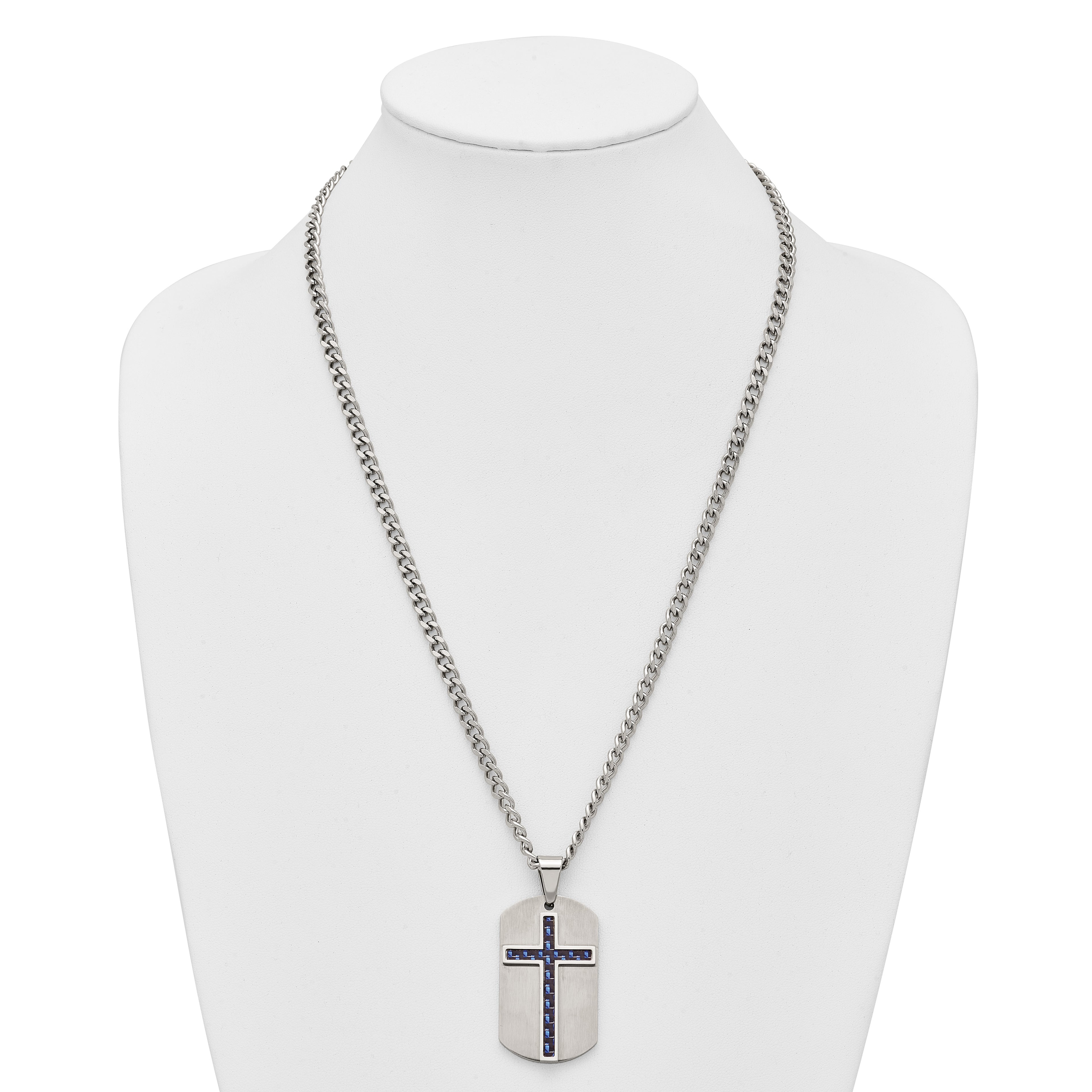 Brushed and Polished Cross Stainless Steel Necklace