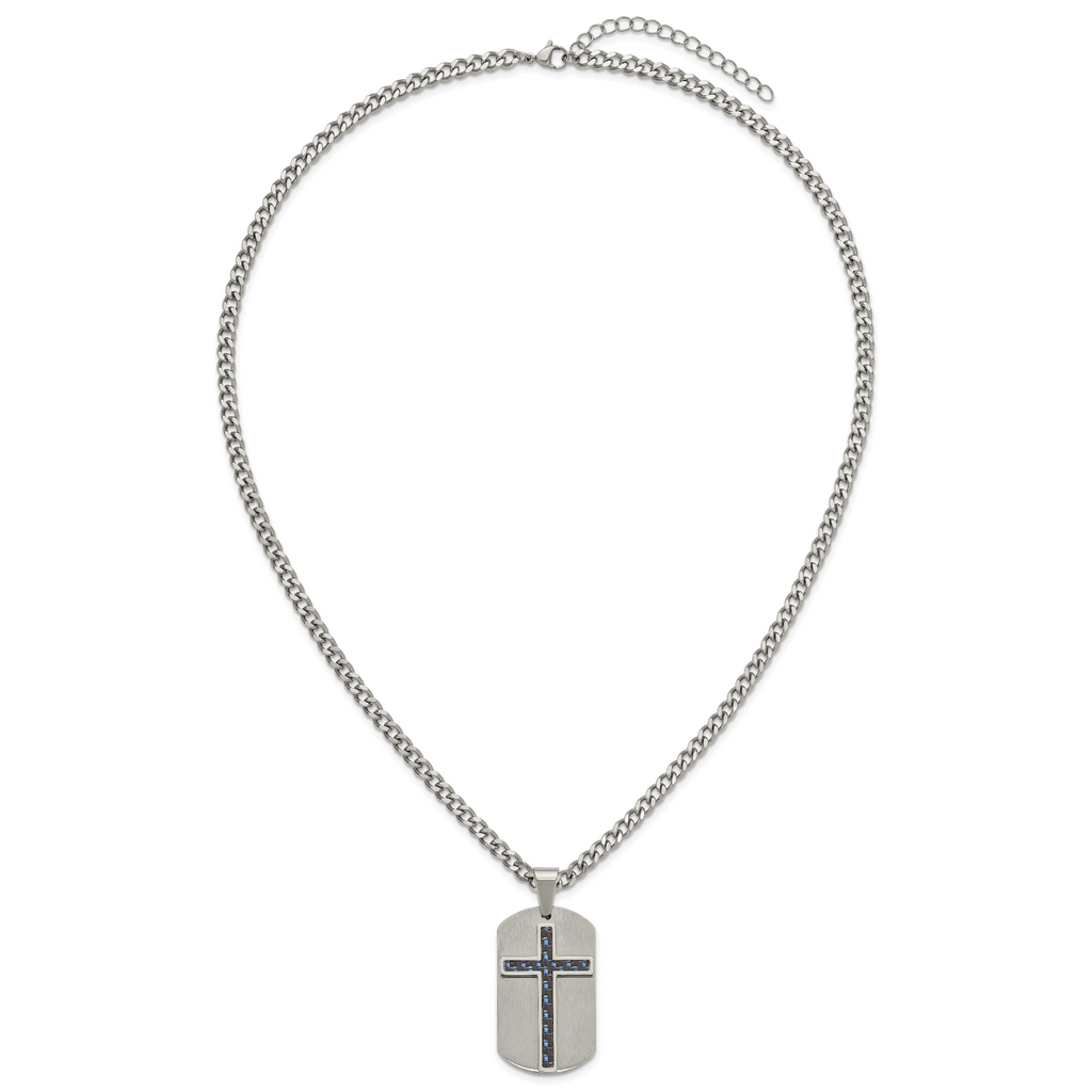 Brushed and Polished Cross Stainless Steel Necklace