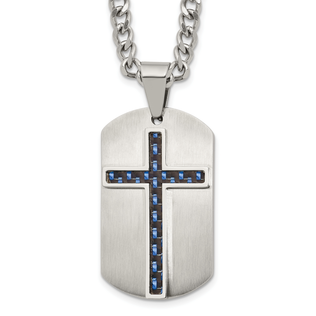 Brushed and Polished Cross Stainless Steel Necklace