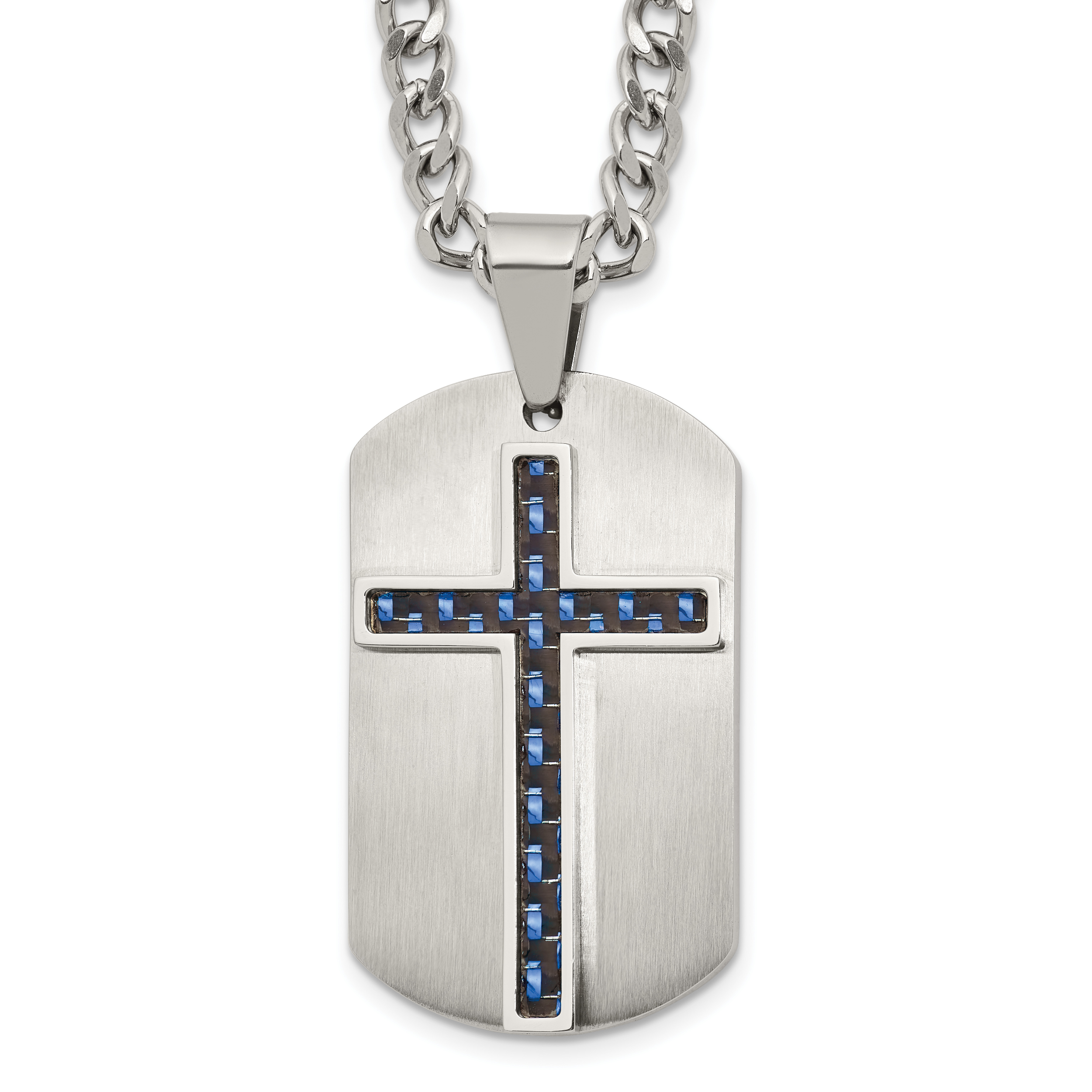 Brushed and Polished Cross Stainless Steel Necklace