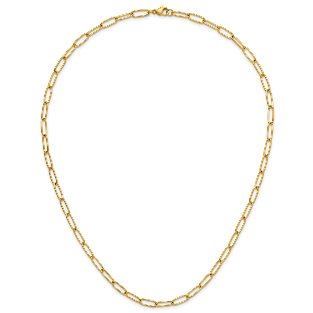 Polished Gold-Tone Stainless Steel Paperclip Chain Necklace 4.5mm 20in