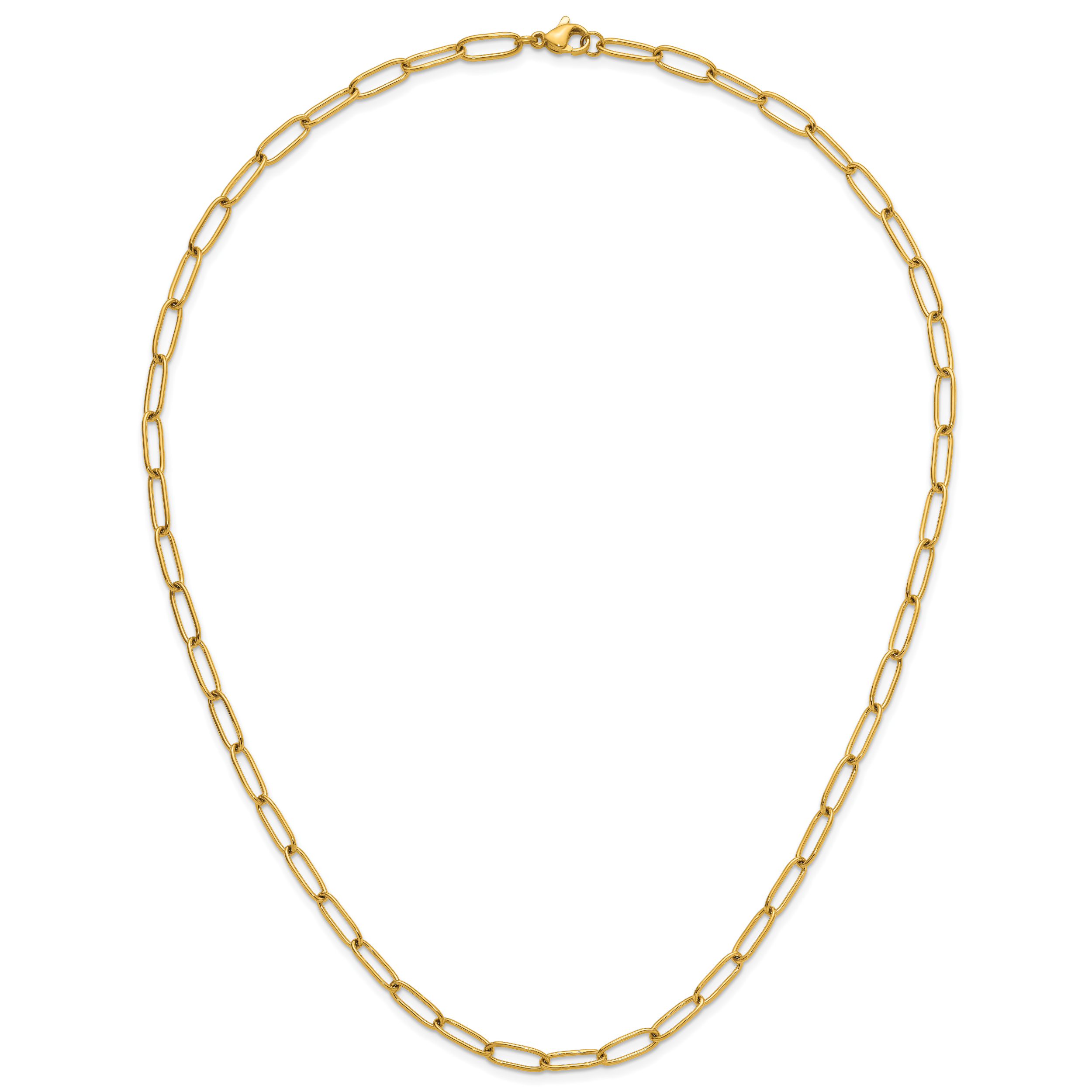 Polished Gold-Tone Stainless Steel Paperclip Chain Necklace 4.5mm 20in